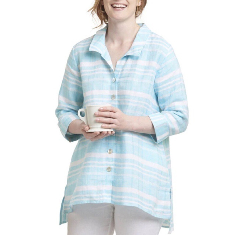 * NEW HABITAT SZ LG ISLAND STRIPE HI LO TUNIC SHIRT | MAUI